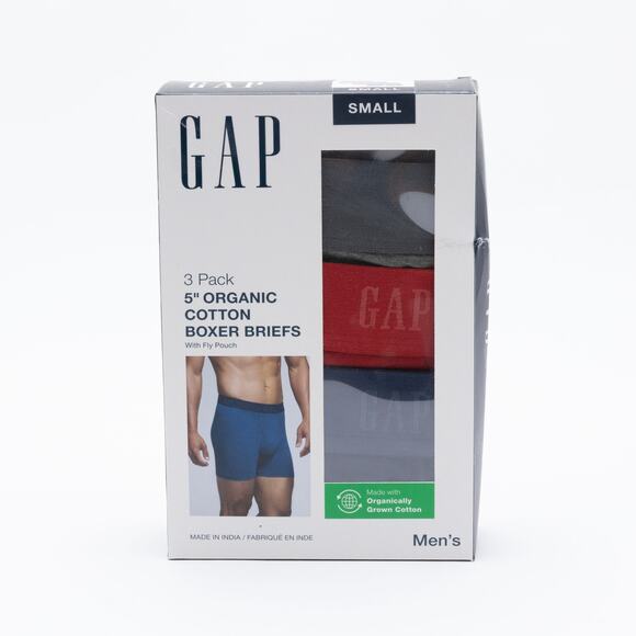 GAP Men 3-Pk Cotton Stretch Boxer Briefs Gray/Red/Navy Size S - Picture 1 of 3